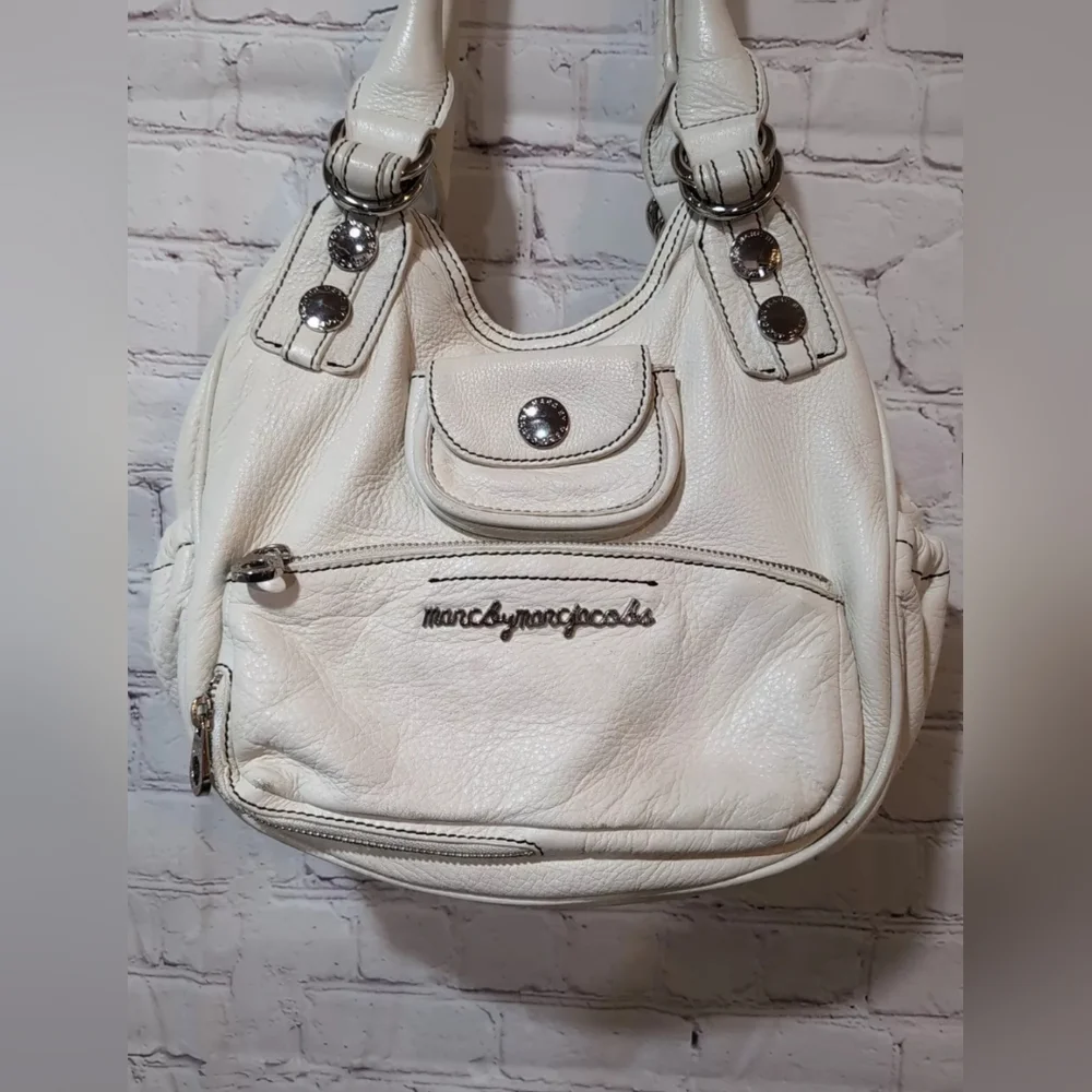 Marc by Marc Jacobs White Leather Soft Shot Large Hobo